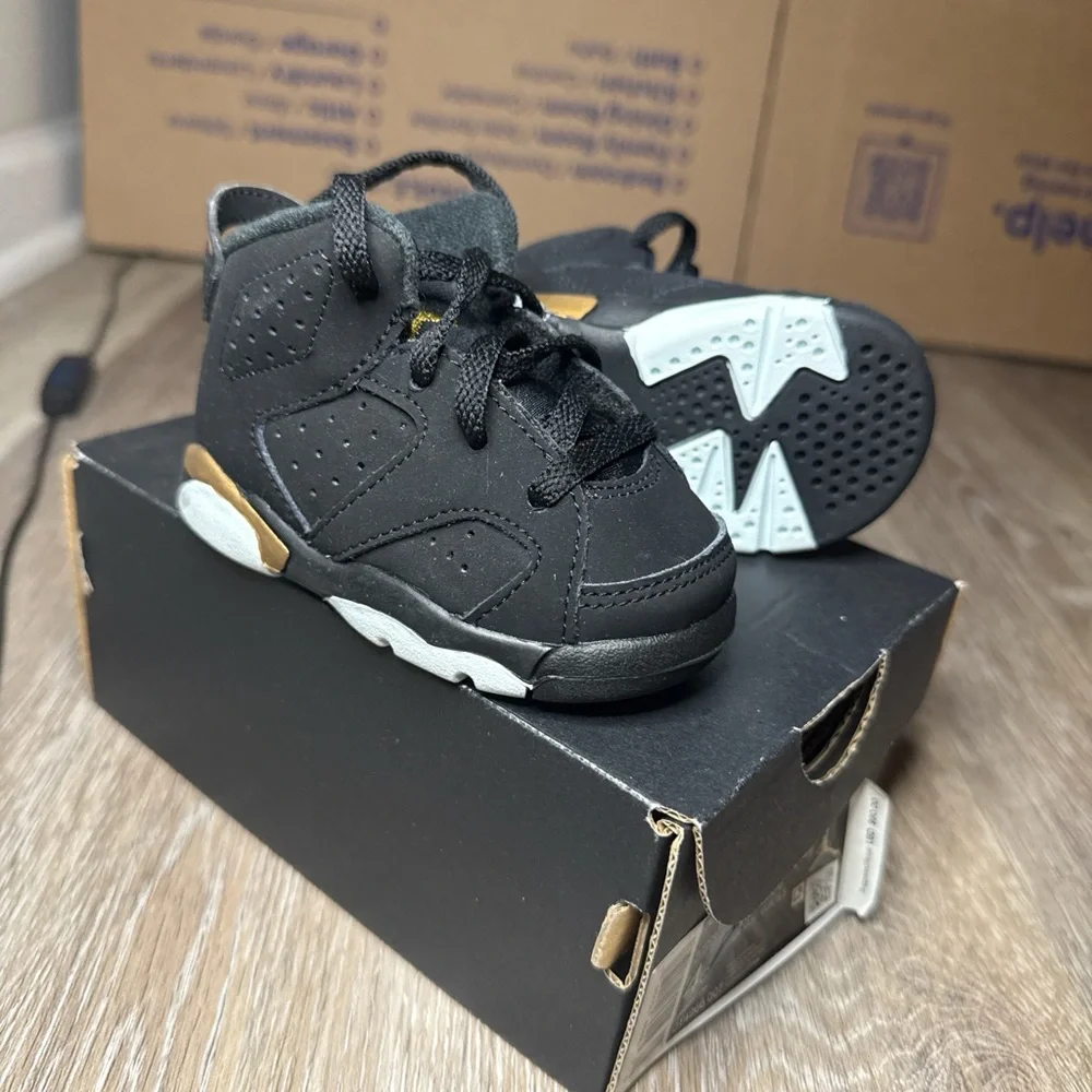 Kids Black and Gold High-Top Sneakers